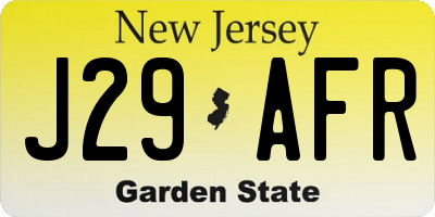 NJ license plate J29AFR