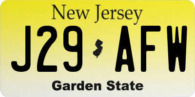 NJ license plate J29AFW