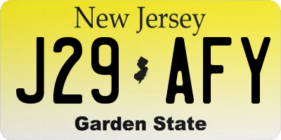 NJ license plate J29AFY