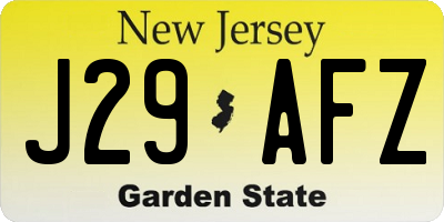 NJ license plate J29AFZ
