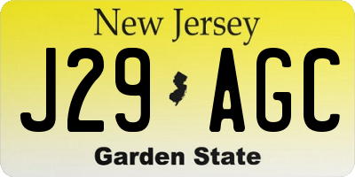 NJ license plate J29AGC