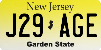 NJ license plate J29AGE