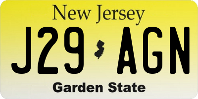 NJ license plate J29AGN