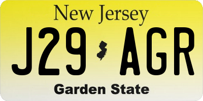 NJ license plate J29AGR