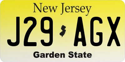 NJ license plate J29AGX