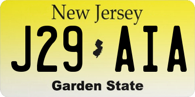NJ license plate J29AIA