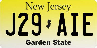 NJ license plate J29AIE