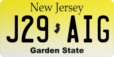 NJ license plate J29AIG