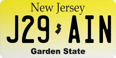 NJ license plate J29AIN