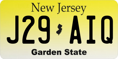 NJ license plate J29AIQ
