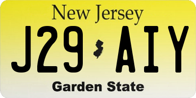 NJ license plate J29AIY