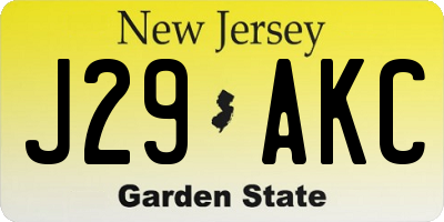 NJ license plate J29AKC