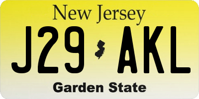 NJ license plate J29AKL