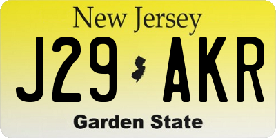 NJ license plate J29AKR
