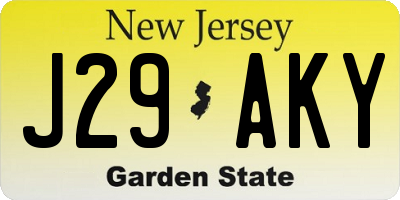 NJ license plate J29AKY