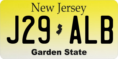 NJ license plate J29ALB