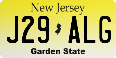 NJ license plate J29ALG