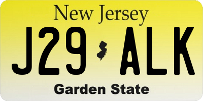 NJ license plate J29ALK