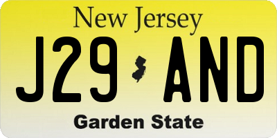 NJ license plate J29AND