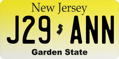 NJ license plate J29ANN
