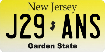 NJ license plate J29ANS