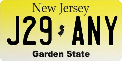 NJ license plate J29ANY