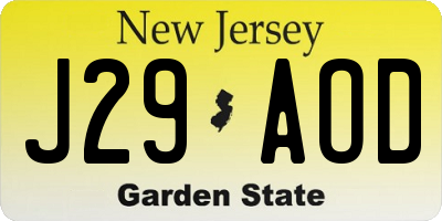 NJ license plate J29AOD