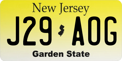 NJ license plate J29AOG