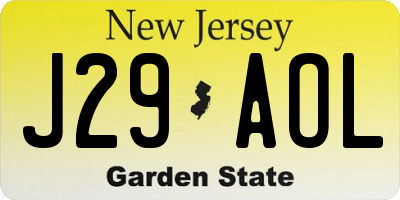 NJ license plate J29AOL