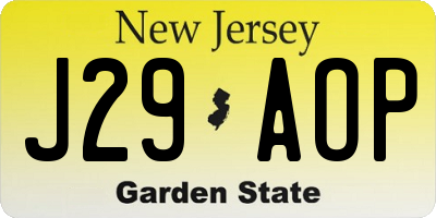 NJ license plate J29AOP