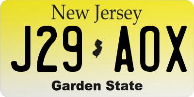 NJ license plate J29AOX