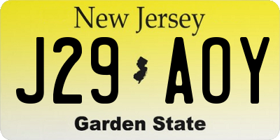 NJ license plate J29AOY
