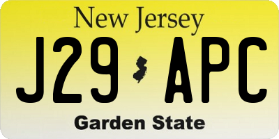 NJ license plate J29APC