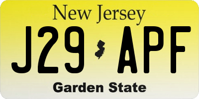 NJ license plate J29APF