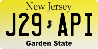 NJ license plate J29API