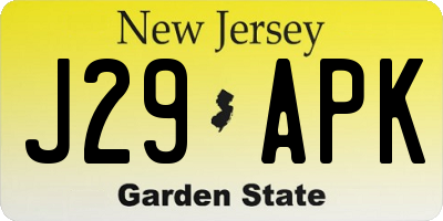 NJ license plate J29APK