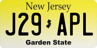 NJ license plate J29APL