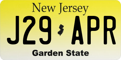 NJ license plate J29APR