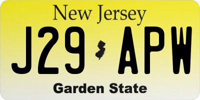 NJ license plate J29APW