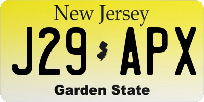 NJ license plate J29APX