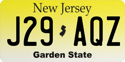 NJ license plate J29AQZ
