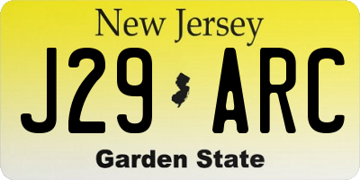 NJ license plate J29ARC