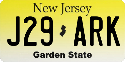 NJ license plate J29ARK