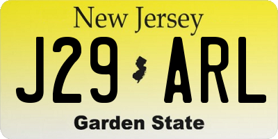 NJ license plate J29ARL