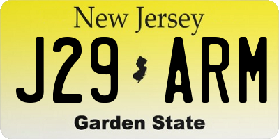 NJ license plate J29ARM