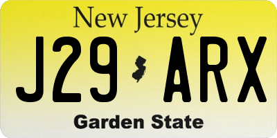 NJ license plate J29ARX