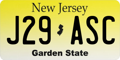 NJ license plate J29ASC