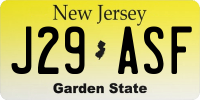NJ license plate J29ASF