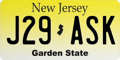NJ license plate J29ASK