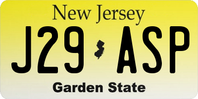 NJ license plate J29ASP
